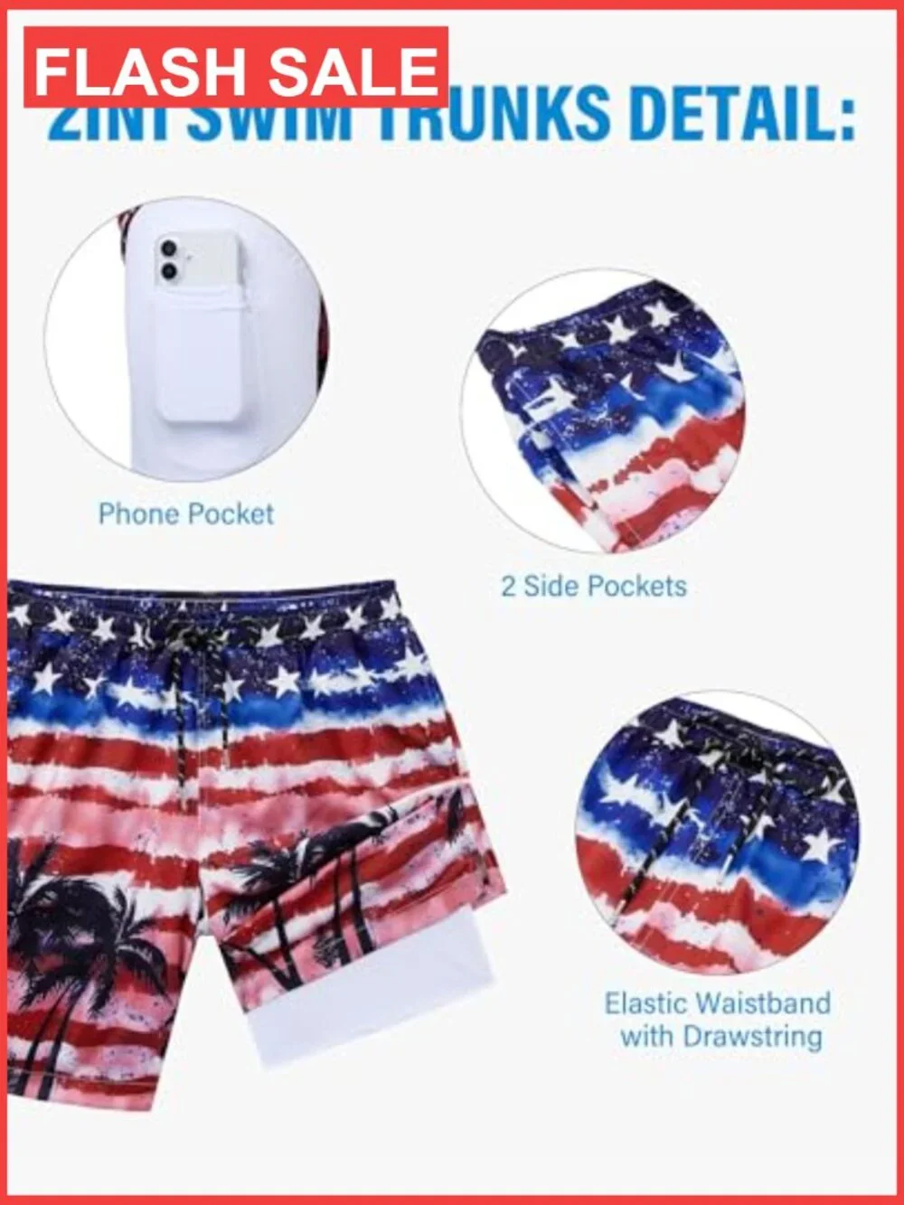 Men's Swim Trunks with Compression Liner Quick Dry Board Shorts
